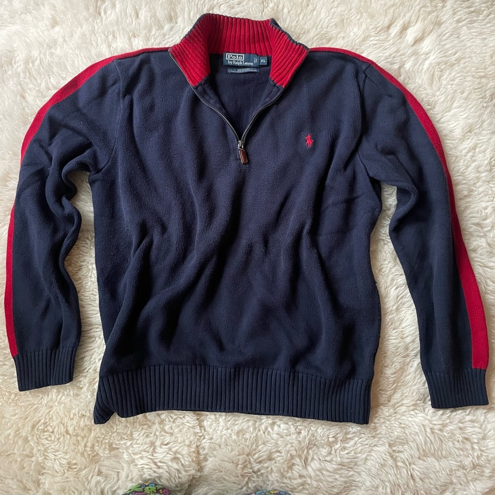 Polo by Ralph Lauren Men's Red & Navy Half Zip Sweater